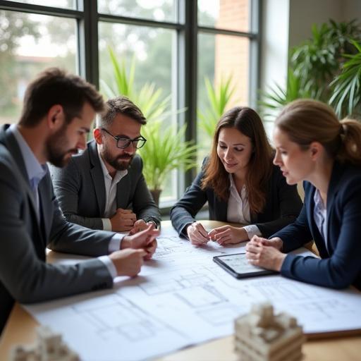Photo de l'équipe Groupe BâtirDurable travaillant sur un plan de projet
